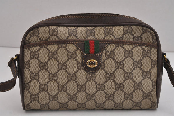 Authentic GUCCI Web Sherry Line Shoulder Bag GG PVC Leather Brown Junk 5453J