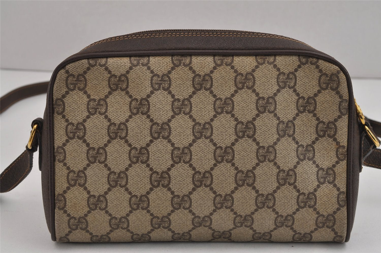 Authentic GUCCI Web Sherry Line Shoulder Bag GG PVC Leather Brown Junk 5453J