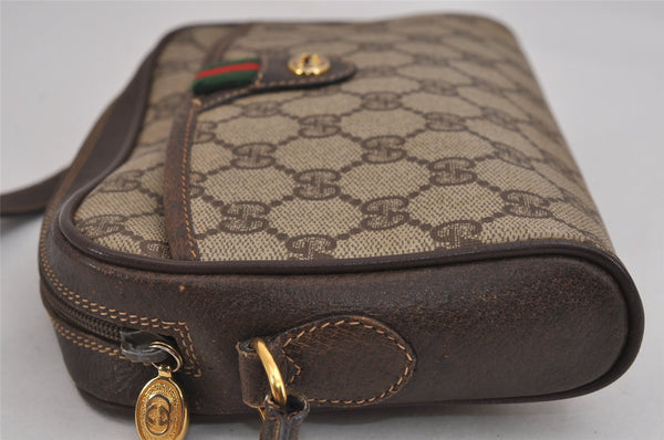 Authentic GUCCI Web Sherry Line Shoulder Bag GG PVC Leather Brown Junk 5453J