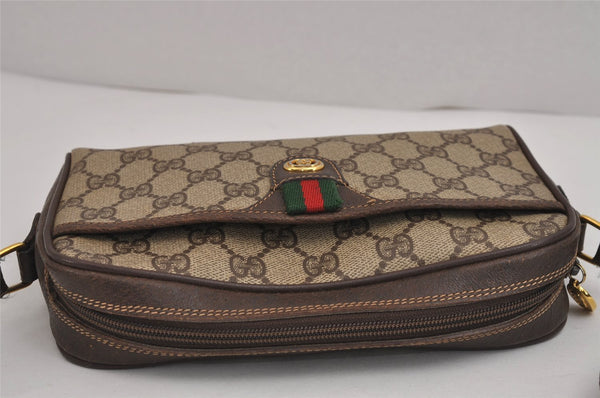 Authentic GUCCI Web Sherry Line Shoulder Bag GG PVC Leather Brown Junk 5453J