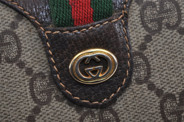 Authentic GUCCI Web Sherry Line Shoulder Bag GG PVC Leather Brown Junk 5453J