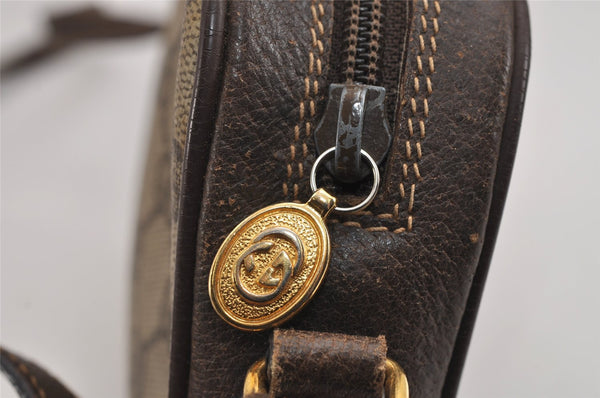 Authentic GUCCI Web Sherry Line Shoulder Bag GG PVC Leather Brown Junk 5453J