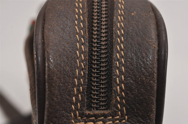 Authentic GUCCI Web Sherry Line Shoulder Bag GG PVC Leather Brown Junk 5453J