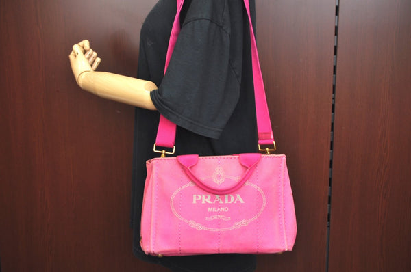 Authentic PRADA SS Canvas 2Way Shoulder Cross Body Hand Bag Pink 5454I