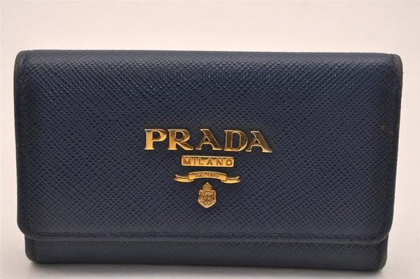 Authentic PRADA SAFFIANO METAL Leather 4 Hooks Key Case 1PG004 Navy Box 5457J