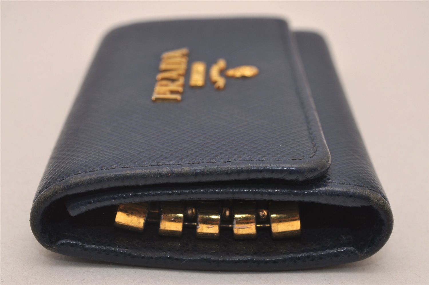 Authentic PRADA SAFFIANO METAL Leather 4 Hooks Key Case 1PG004 Navy Box 5457J