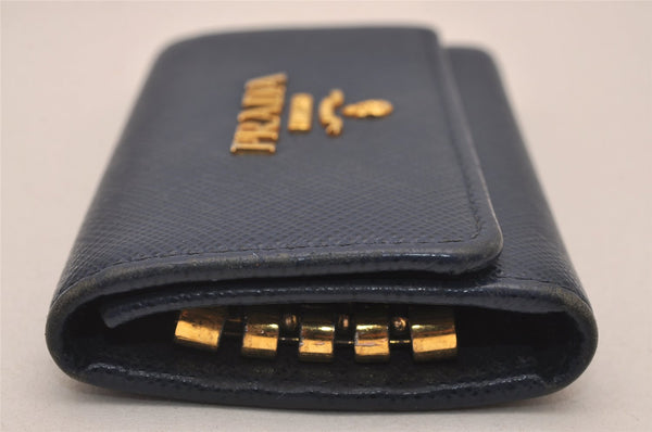 Authentic PRADA SAFFIANO METAL Leather 4 Hooks Key Case 1PG004 Navy Box 5457J