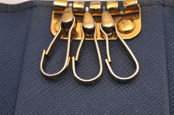 Authentic PRADA SAFFIANO METAL Leather 4 Hooks Key Case 1PG004 Navy Box 5457J
