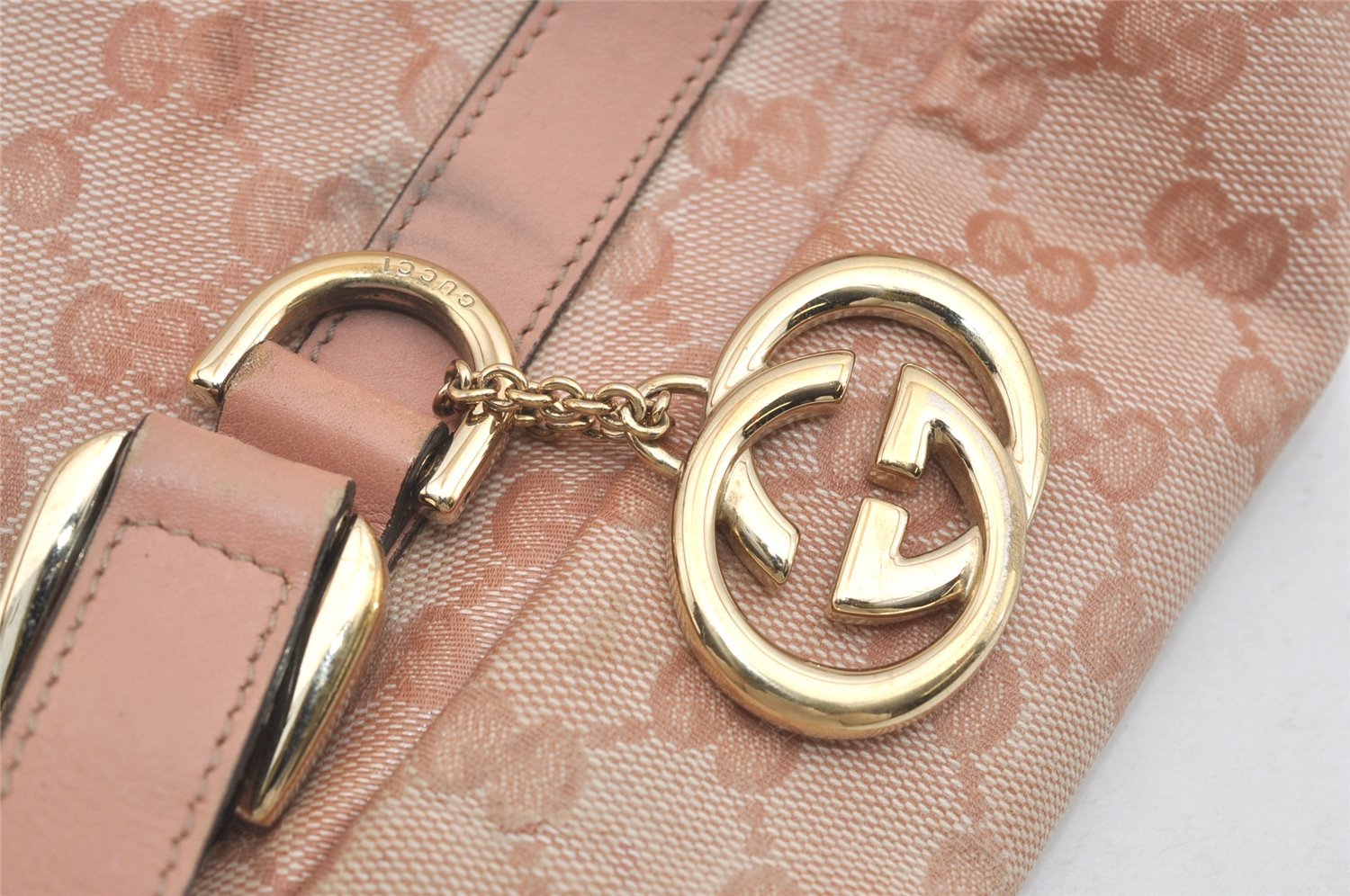 Authentic GUCCI GG Crystal Abbey Shoulder Tote Bag PVC Leather 130736 Pink 5458I