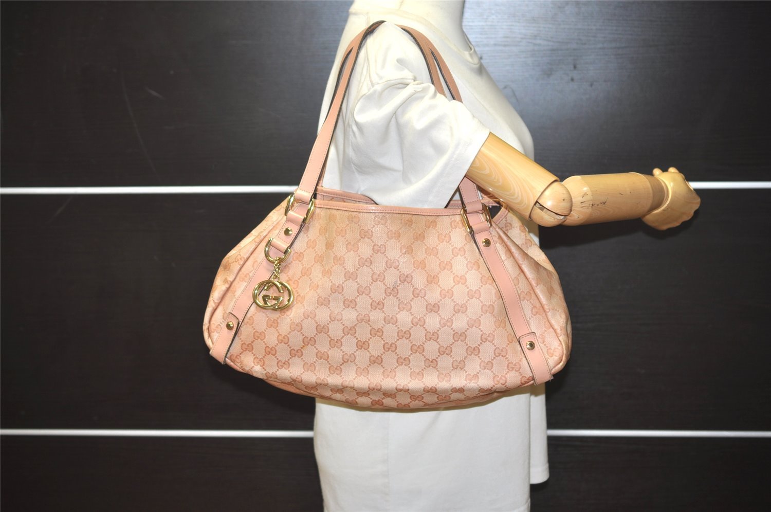 Authentic GUCCI GG Crystal Abbey Shoulder Tote Bag PVC Leather 130736 Pink 5458I