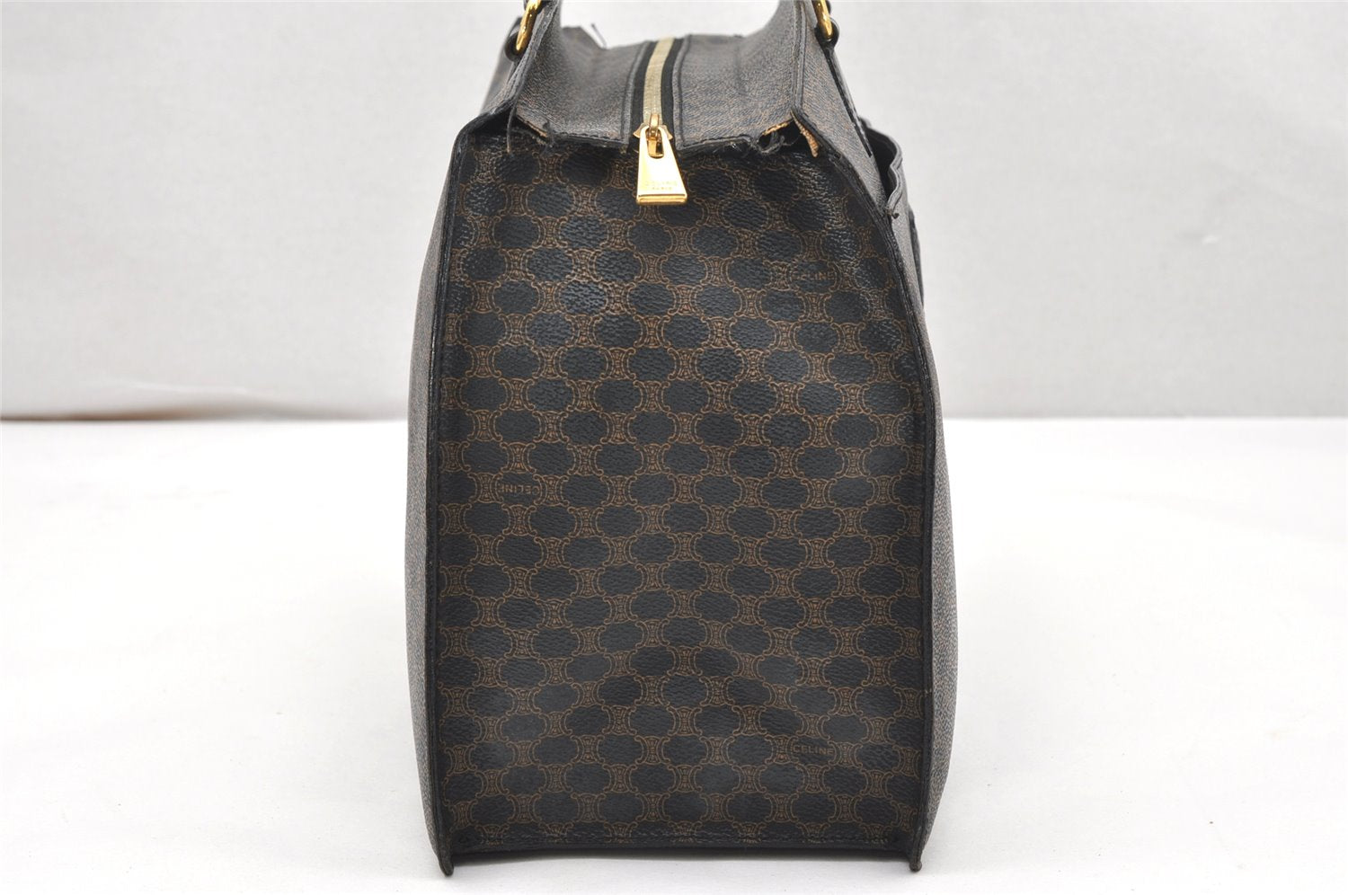 Authentic CELINE Macadam Blason Pattern Hand Tote Bag PVC Leather Black 5459K