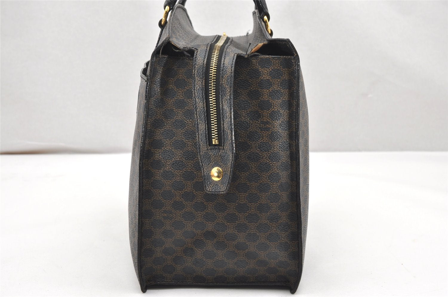 Authentic CELINE Macadam Blason Pattern Hand Tote Bag PVC Leather Black 5459K