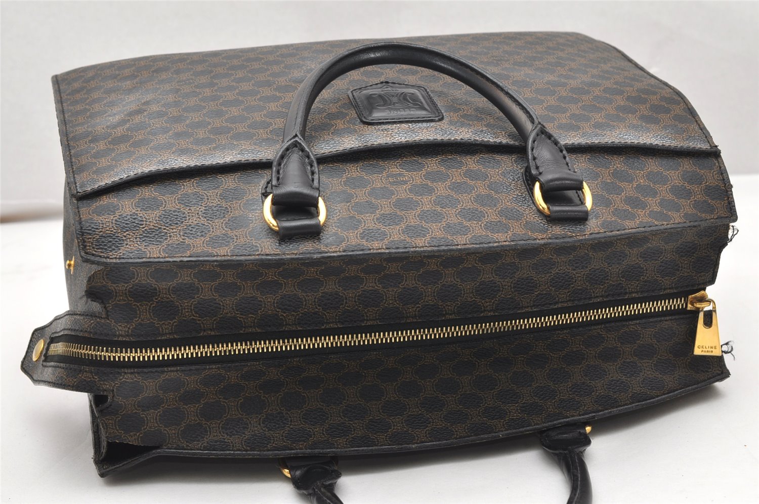 Authentic CELINE Macadam Blason Pattern Hand Tote Bag PVC Leather Black 5459K