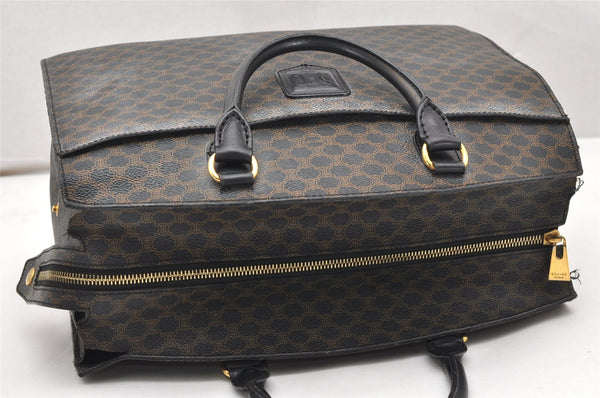 Authentic CELINE Macadam Blason Pattern Hand Tote Bag PVC Leather Black 5459K