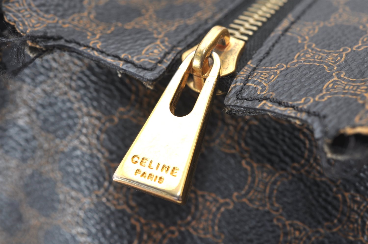 Authentic CELINE Macadam Blason Pattern Hand Tote Bag PVC Leather Black 5459K