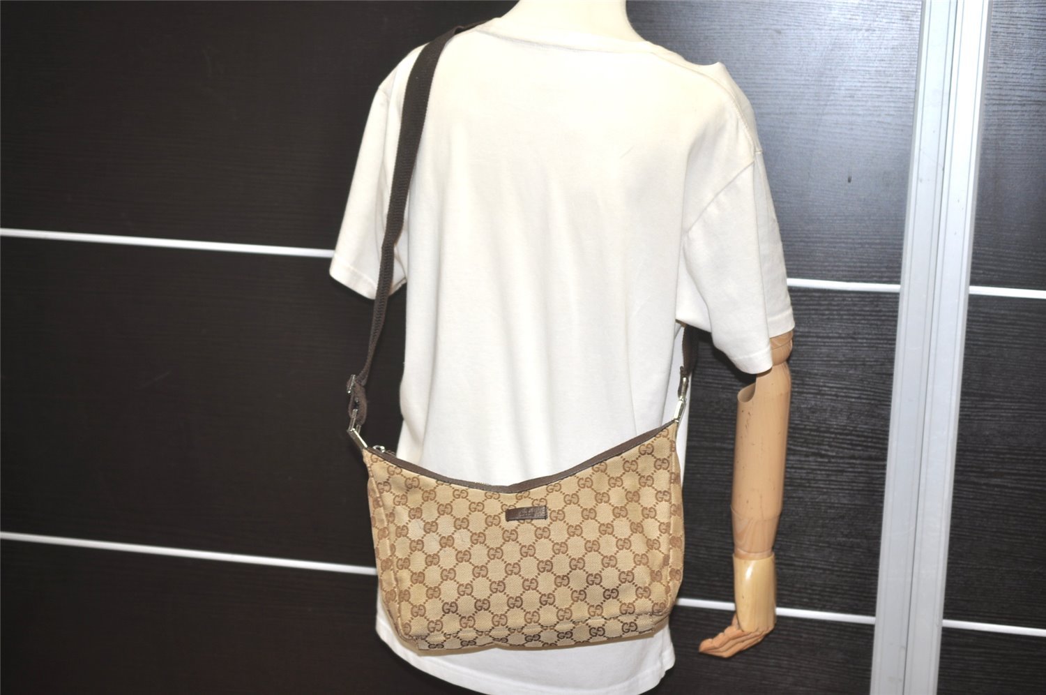 Authentic GUCCI Shoulder Cross Body Bag GG Canvas Leather 35098 Brown 5460I