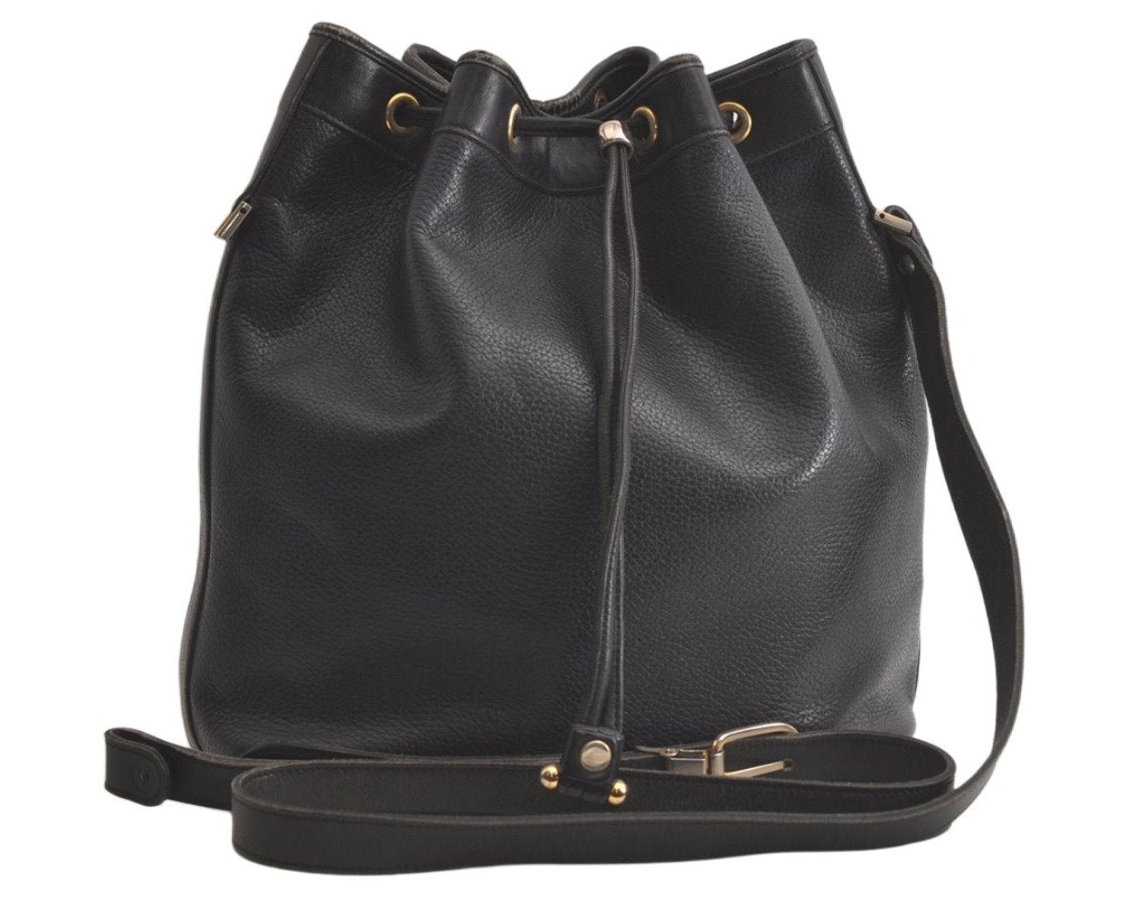 Authentic Christian Dior Shoulder Drawstring Bag Purse Leather Black Junk 5460K