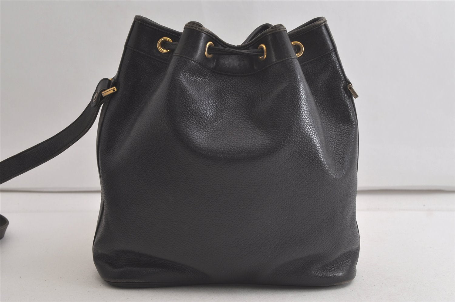 Authentic Christian Dior Shoulder Drawstring Bag Purse Leather Black Junk 5460K