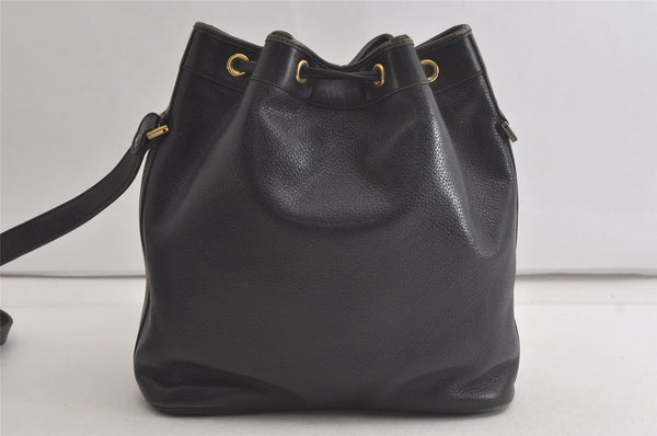 Authentic Christian Dior Shoulder Drawstring Bag Purse Leather Black Junk 5460K