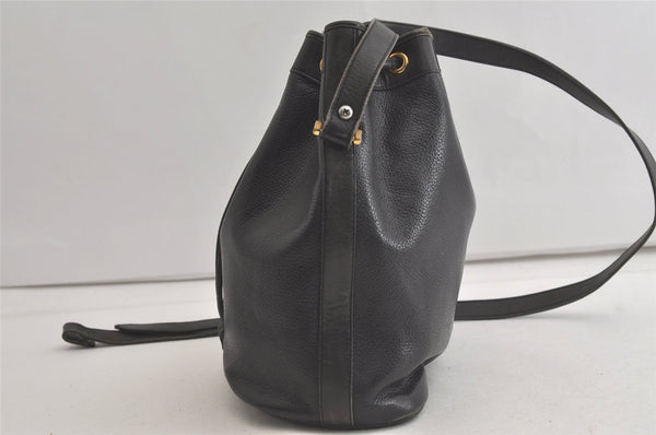 Authentic Christian Dior Shoulder Drawstring Bag Purse Leather Black Junk 5460K