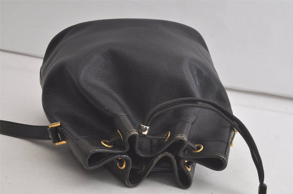 Authentic Christian Dior Shoulder Drawstring Bag Purse Leather Black Junk 5460K