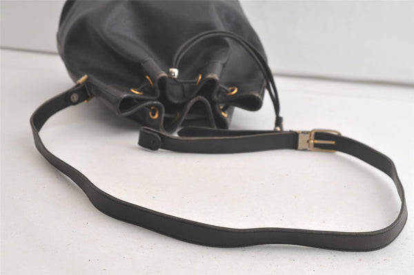 Authentic Christian Dior Shoulder Drawstring Bag Purse Leather Black Junk 5460K