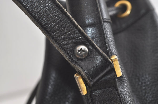 Authentic Christian Dior Shoulder Drawstring Bag Purse Leather Black Junk 5460K