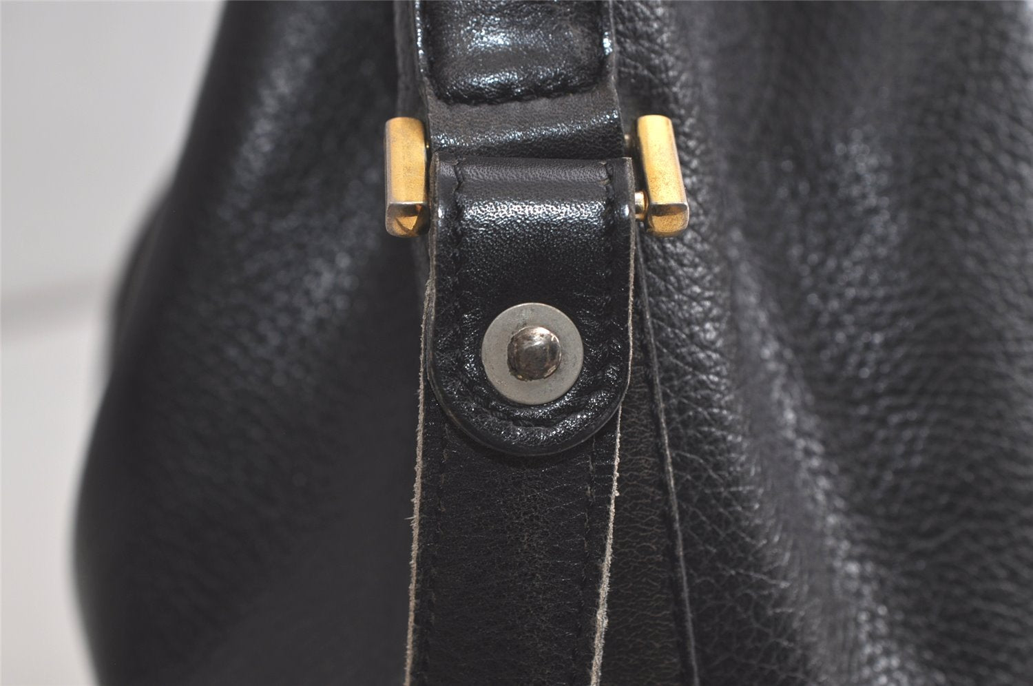 Authentic Christian Dior Shoulder Drawstring Bag Purse Leather Black Junk 5460K