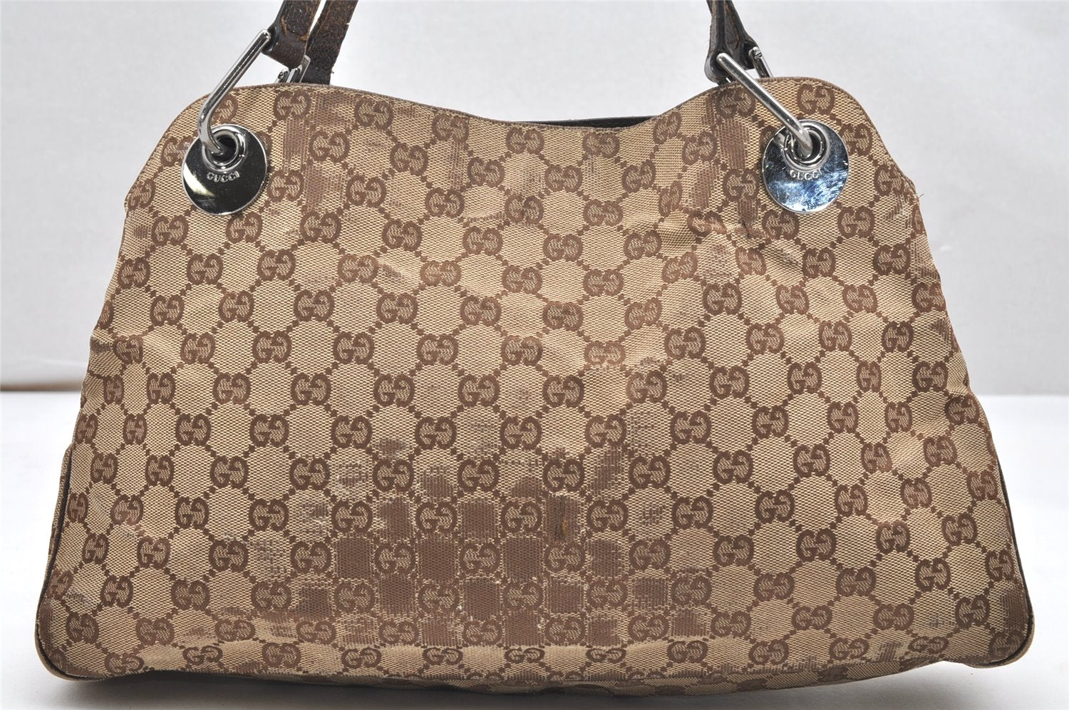 Authentic GUCCI Eclipse Shoulder Tote Bag GG Canvas Leather 121023 Brown 5462K