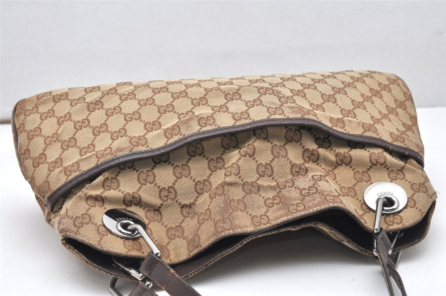 Authentic GUCCI Eclipse Shoulder Tote Bag GG Canvas Leather 121023 Brown 5462K
