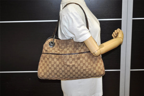 Authentic GUCCI Eclipse Shoulder Tote Bag GG Canvas Leather 121023 Brown 5462K