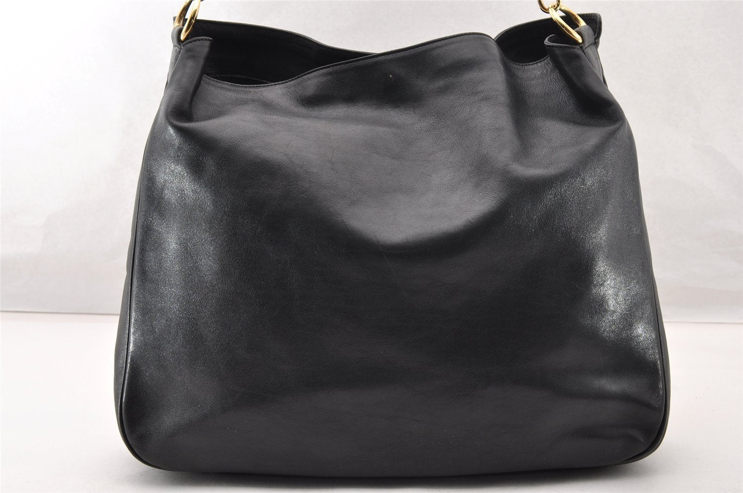 Authentic GUCCI Vintage Bamboo 2Way Shoulder Hand Bag Leather Black 5464I