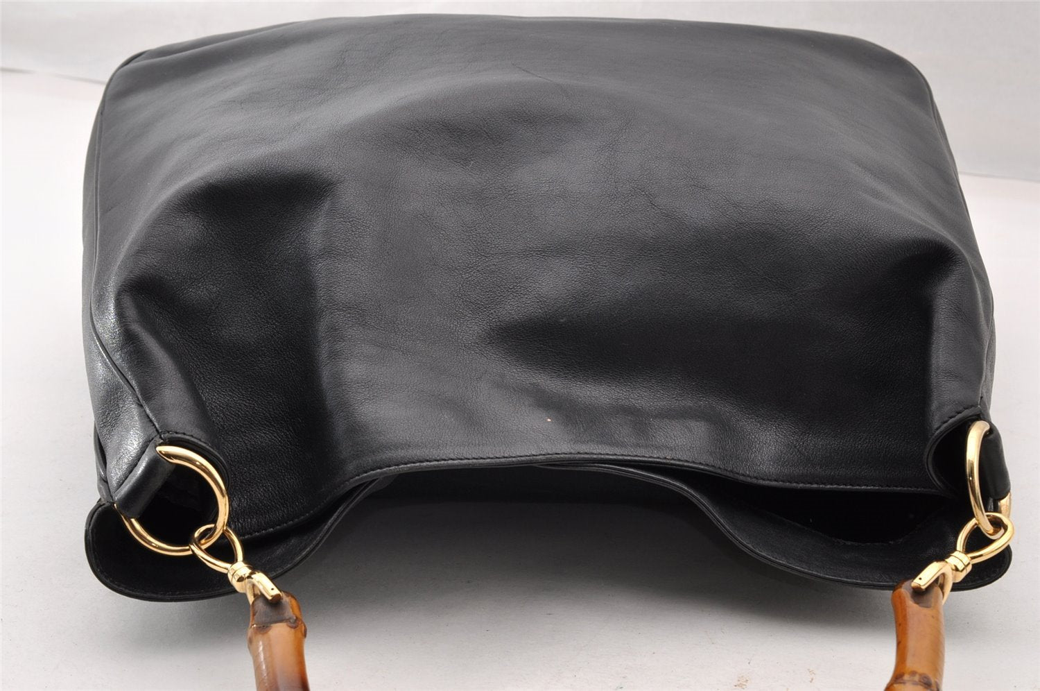 Authentic GUCCI Vintage Bamboo 2Way Shoulder Hand Bag Leather Black 5464I