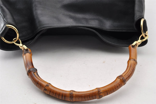 Authentic GUCCI Vintage Bamboo 2Way Shoulder Hand Bag Leather Black 5464I