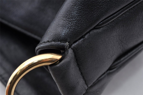 Authentic GUCCI Vintage Bamboo 2Way Shoulder Hand Bag Leather Black 5464I