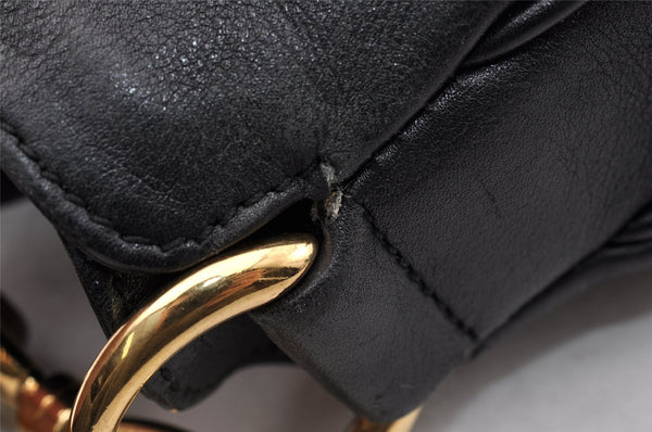 Authentic GUCCI Vintage Bamboo 2Way Shoulder Hand Bag Leather Black 5464I