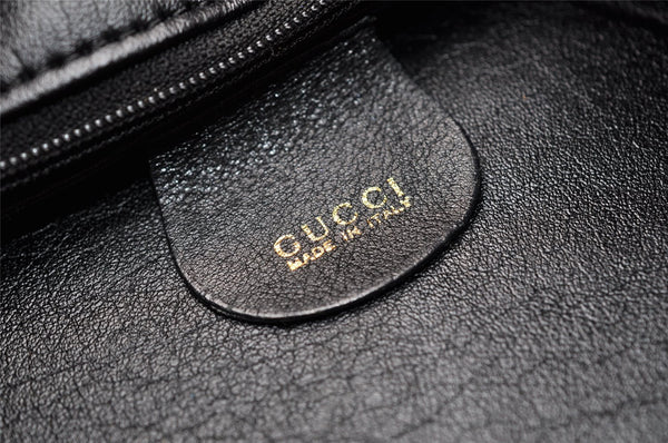 Authentic GUCCI Vintage Bamboo 2Way Shoulder Hand Bag Leather Black 5464I