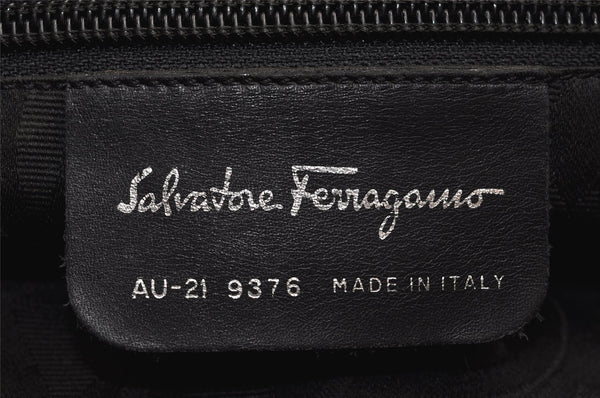 Authentic Salvatore Ferragamo Shoulder Bag Purse Leather Dark Brown SF 5464J