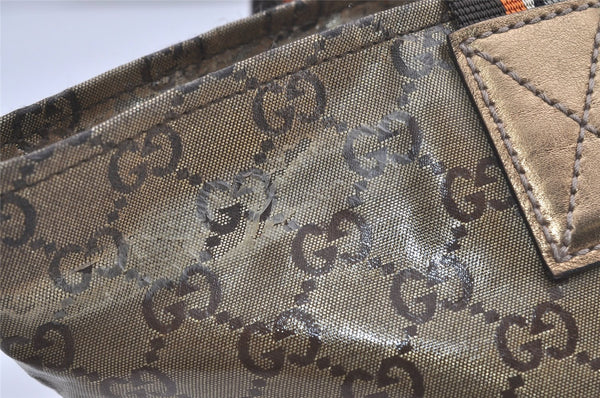 Authentic GUCCI GG Crystal Hand Tote Bag GG PVC Leather 131228 Gold 5465I