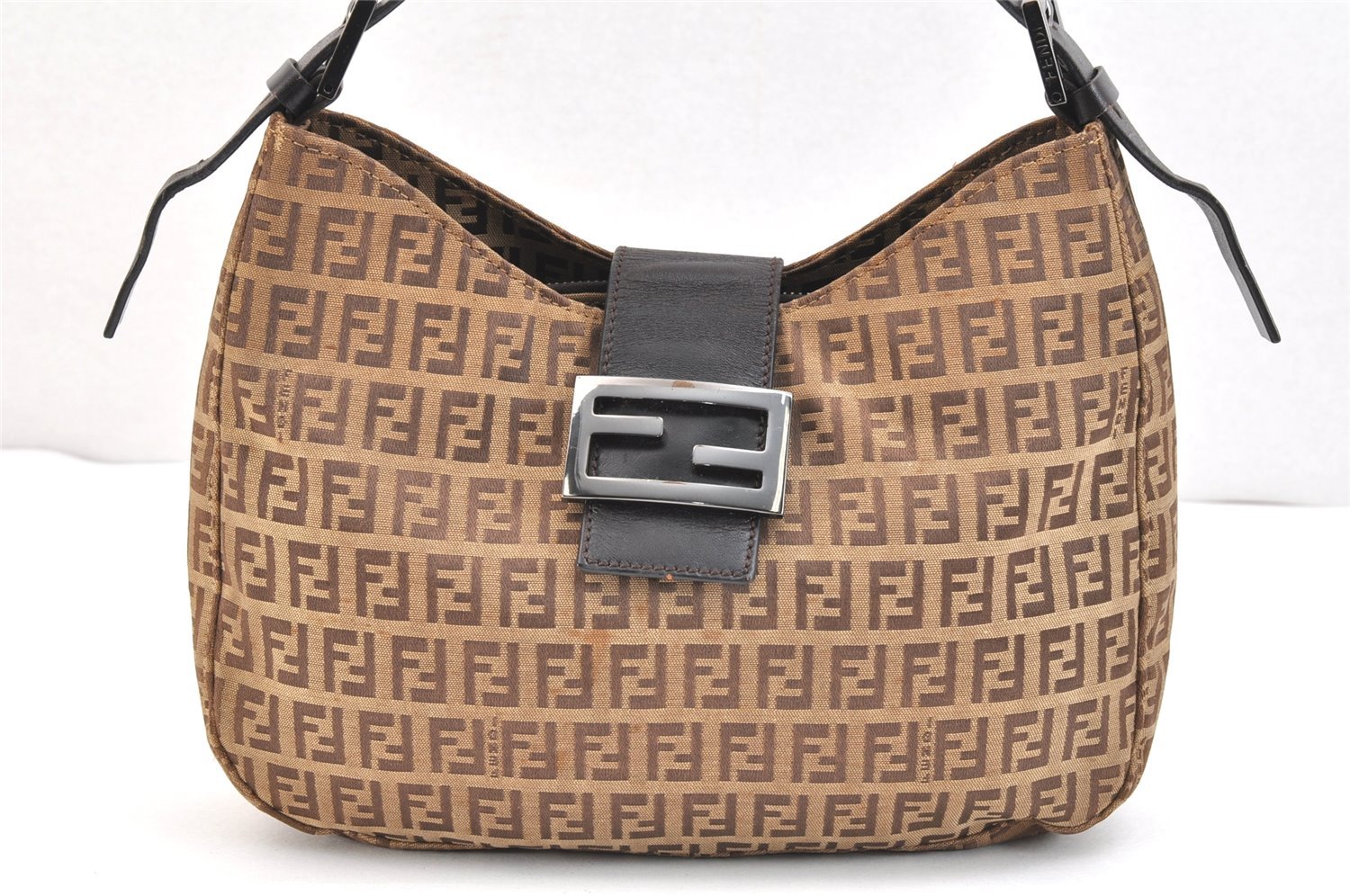 Authentic FENDI Zucchino Shoulder Hand Bag Purse Canvas Leather Brown 5465K