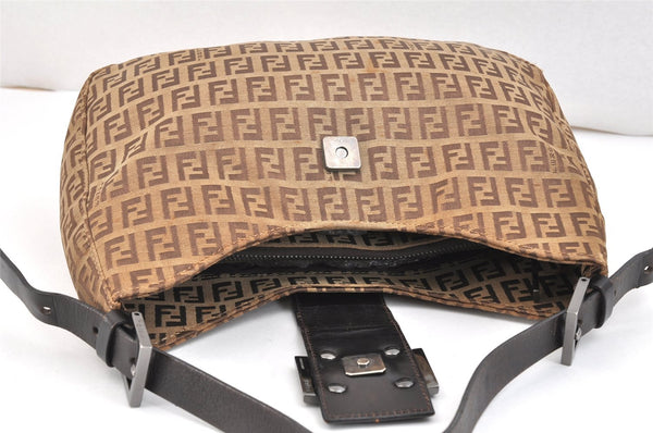 Authentic FENDI Zucchino Shoulder Hand Bag Purse Canvas Leather Brown 5465K