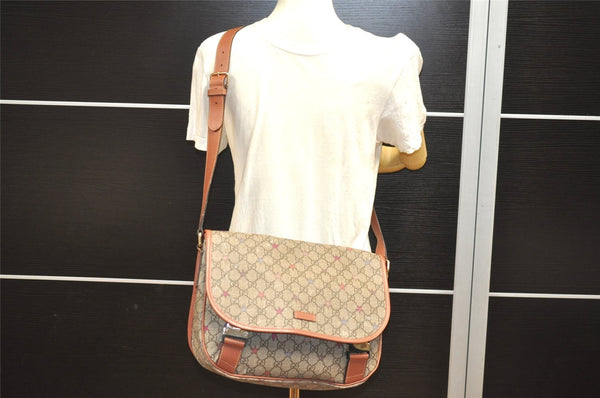 Authentic GUCCI GG Supreme Stars Shoulder Bag PVC Leather 201732 Brown 5466I