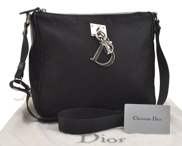 Authentic Christian Dior Trotter Lovely Shoulder Bag Nylon Leather Black 5466J