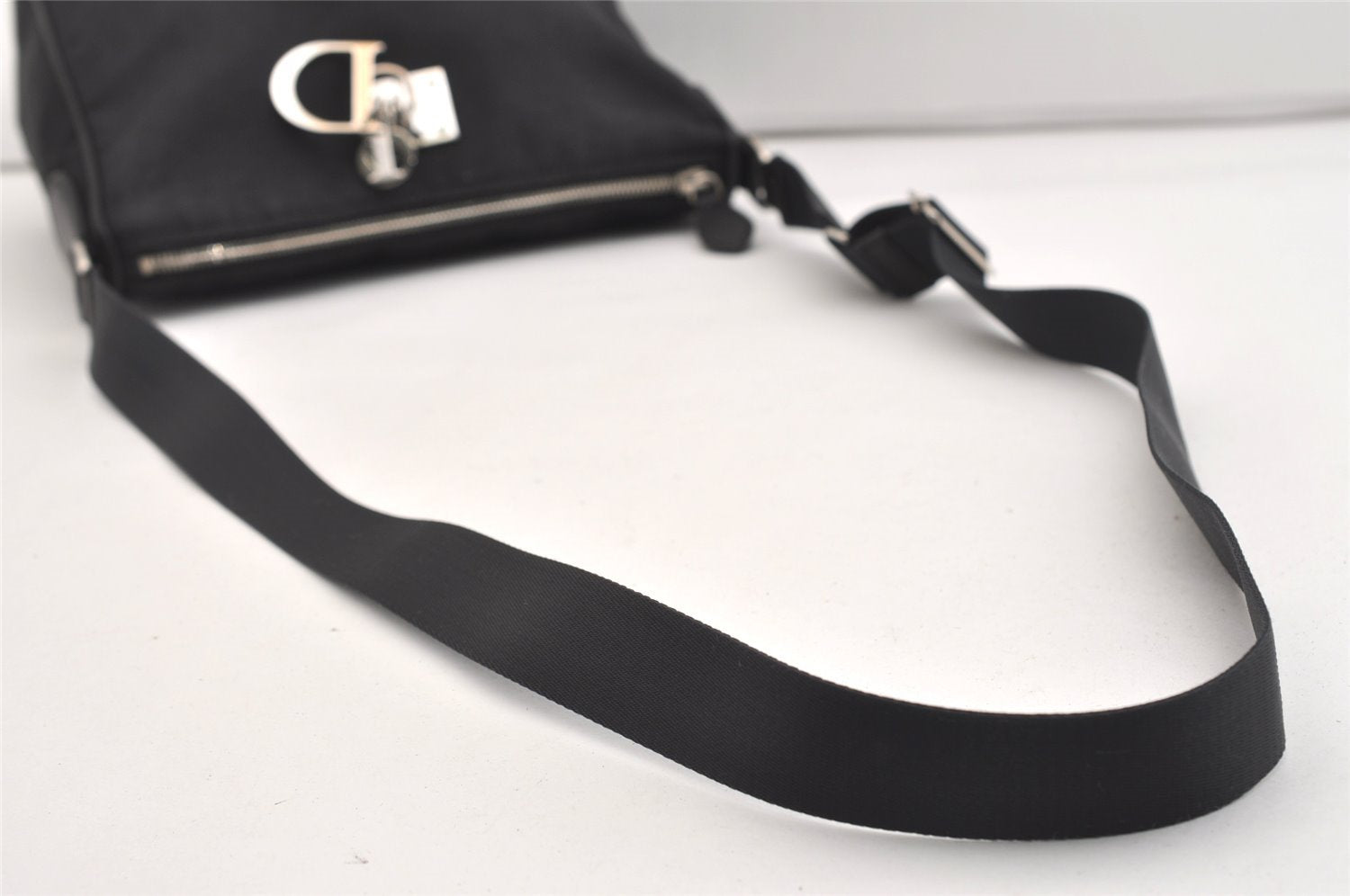 Authentic Christian Dior Trotter Lovely Shoulder Bag Nylon Leather Black 5466J