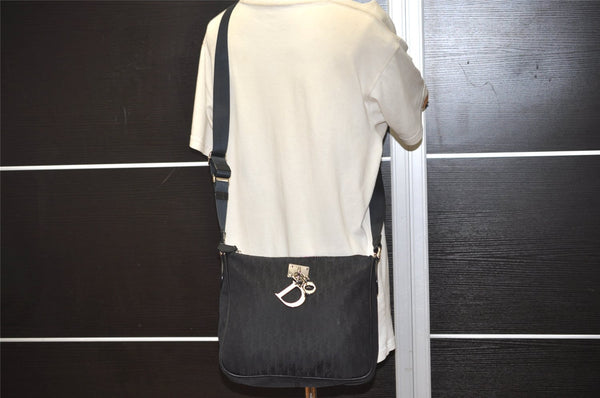 Authentic Christian Dior Trotter Lovely Shoulder Bag Nylon Leather Black 5466J