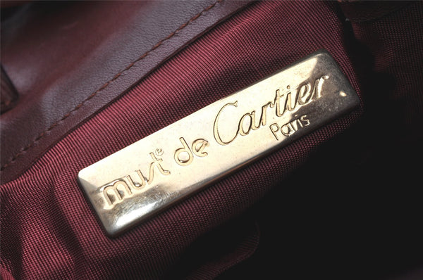 Authentic Cartier Must de Cartier Leather Shoulder Drawstring Bag Bordeaux 5468K