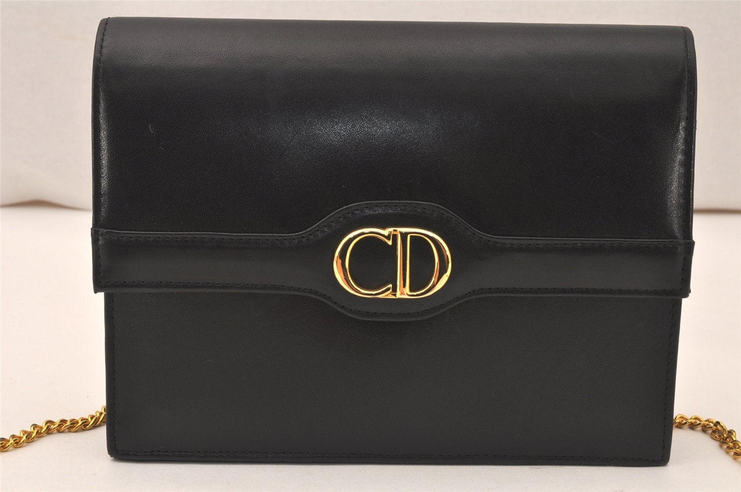 Authentic Christian Dior Chain Shoulder Cross Body Bag Leather Black Junk 5469K
