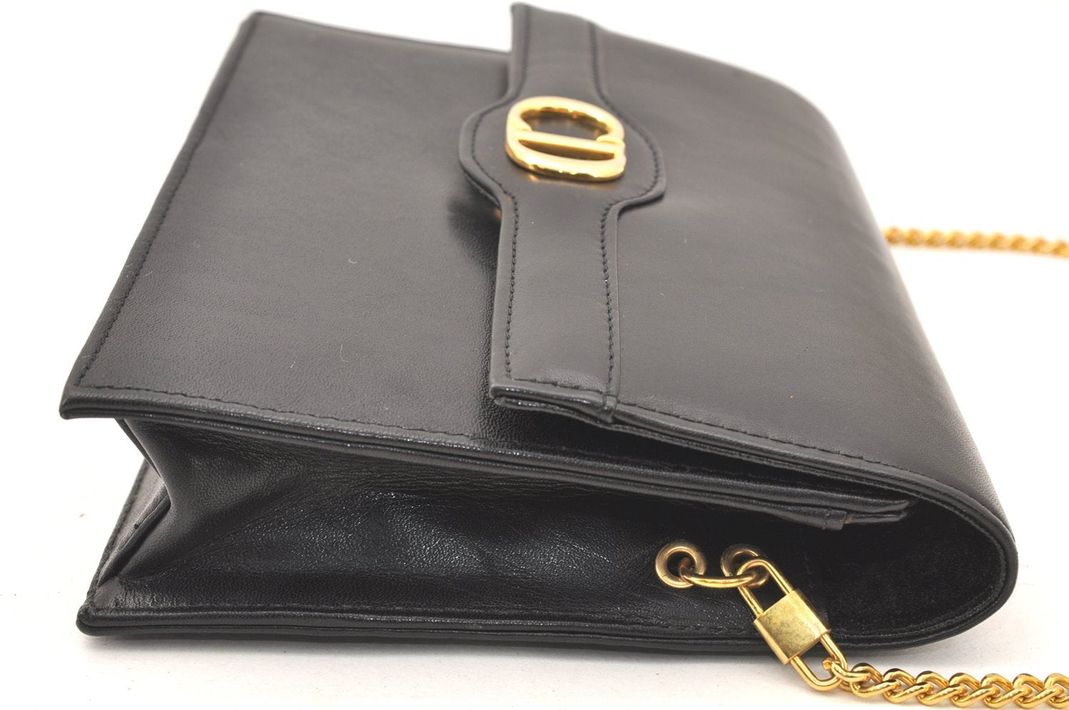 Authentic Christian Dior Chain Shoulder Cross Body Bag Leather Black Junk 5469K