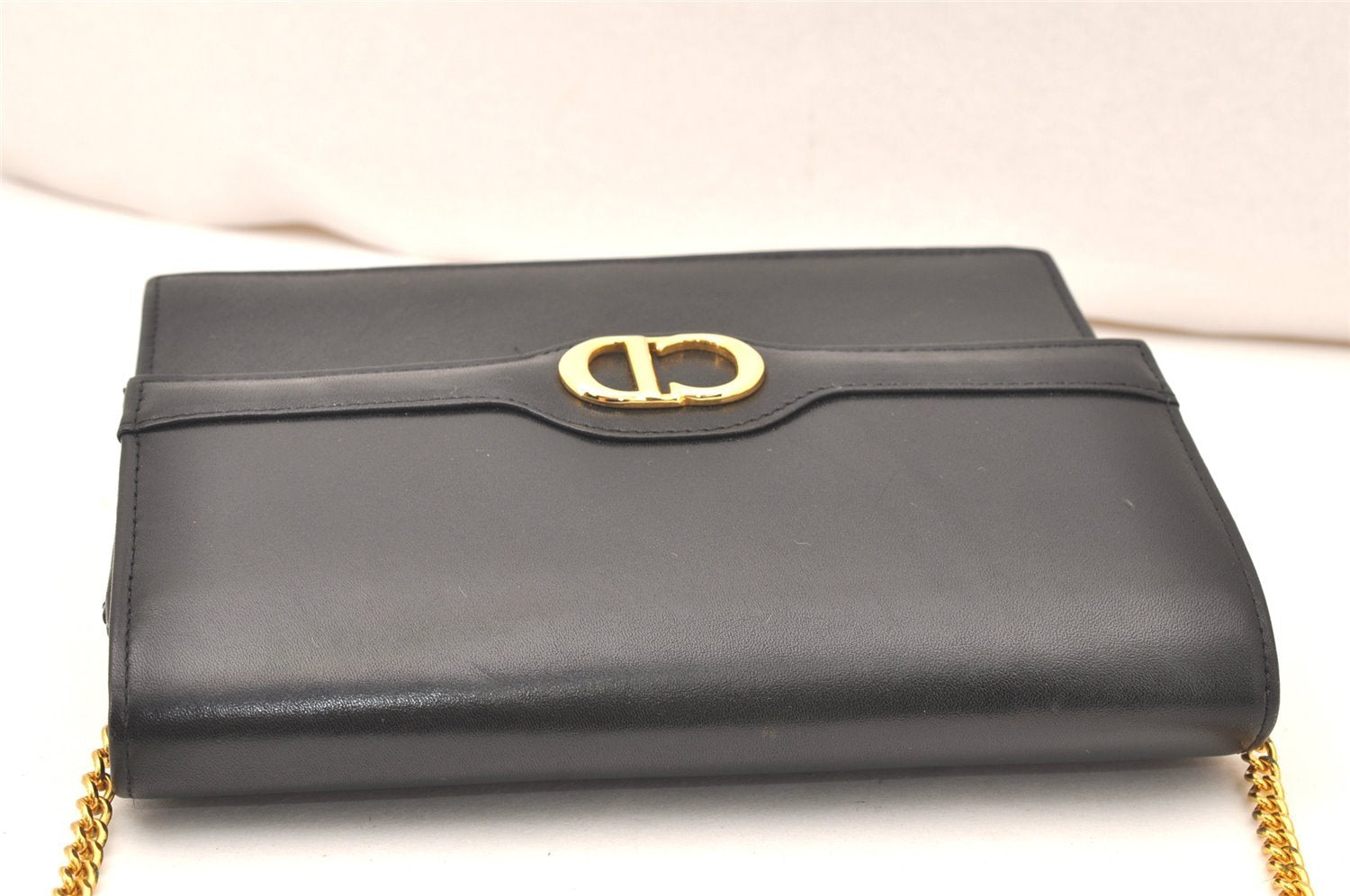 Authentic Christian Dior Chain Shoulder Cross Body Bag Leather Black Junk 5469K
