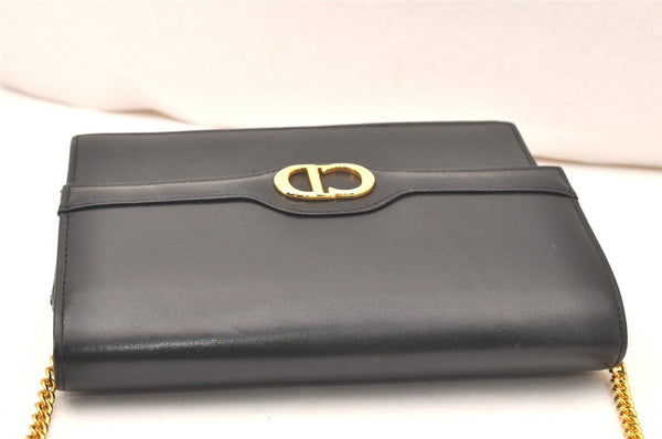 Authentic Christian Dior Chain Shoulder Cross Body Bag Leather Black Junk 5469K